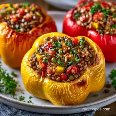 Stuffed Peppers with Brown Rice: Baked Recipe Card