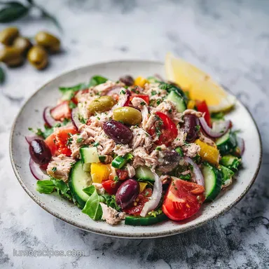 Quick No Mayo Tuna Salad in 10 Minutes with Zesty Mediterranean Flair Recipe Card