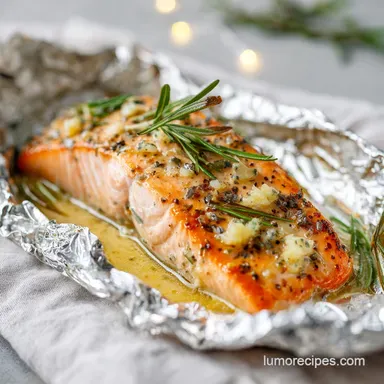 Simple Baked Salmon in Foil in 30 Minutes (Rosemary Butter) Recipe Card