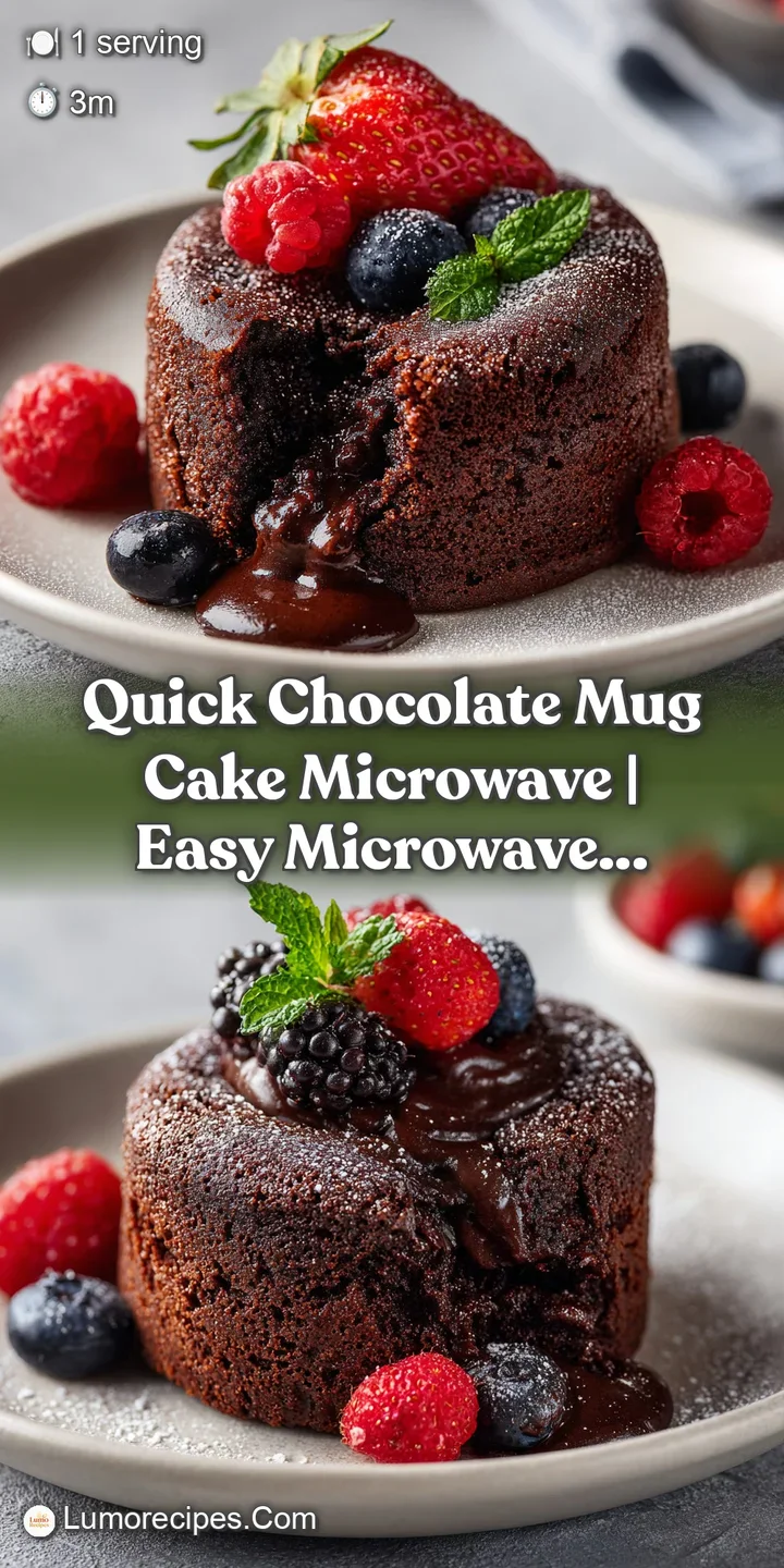 Close-up of a fluffy, dark chocolate mug cake, steam gently rising, revealing a fudgy interior.