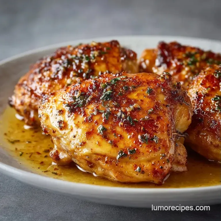 Golden roasted chicken pieces arranged on a modern plate with steamed asparagus and a drizzle of lemon butter sauce.