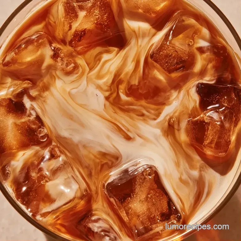 Tall frosted glass filled with bubbling dark soda and cream, garnished with a lime slice on a bright marble surface.