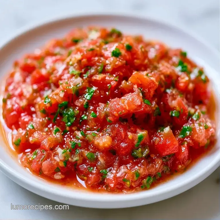 Colorful chunky salsa served in a small bowl with crispy golden tortilla chips arranged on a wooden platter.