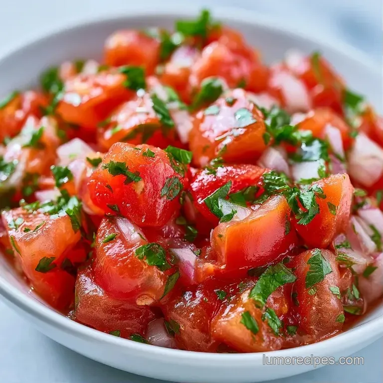 Vibrant red chunky dip served in a white bowl surrounded by crunchy, golden corn tortilla chips on a wood tray