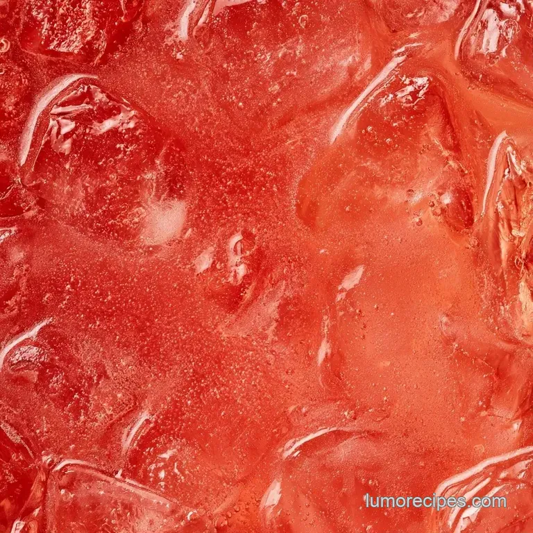 Vibrant red sparkling beverage in a tall fluted glass with clear ice cubes and a fresh cherry garnish.