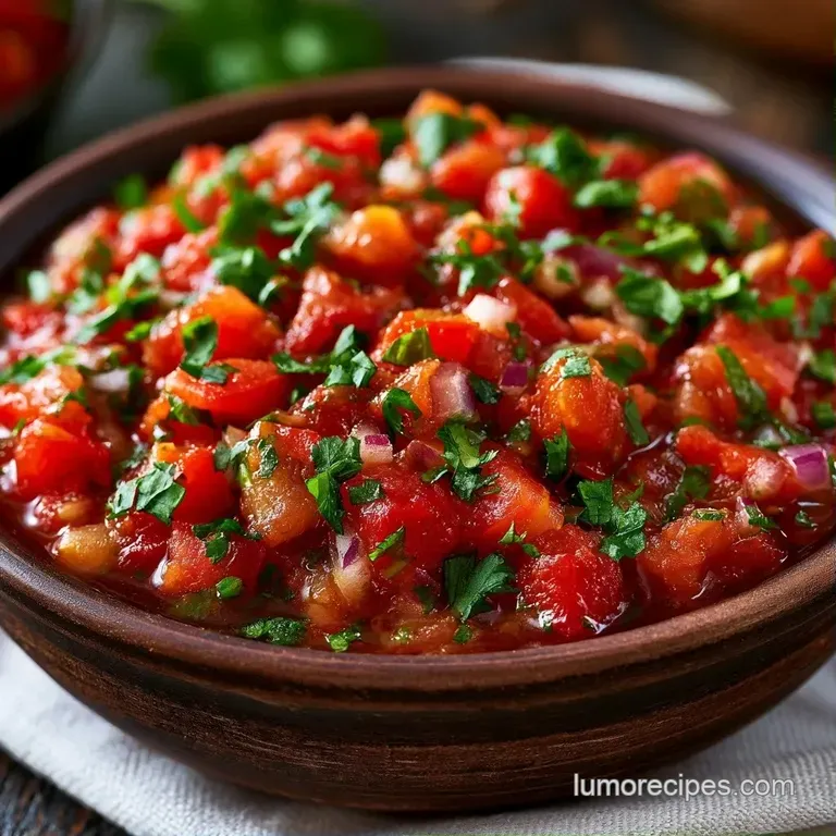 A bowl of chunky red tomato dip surrounded by crisp golden tortilla chips and a fresh lime wedge on a wooden tray.