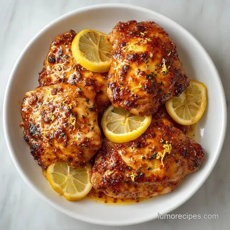 Sliced roasted poultry with a vibrant orange crust, paired with steamed asparagus and a wedge of bright lemon.