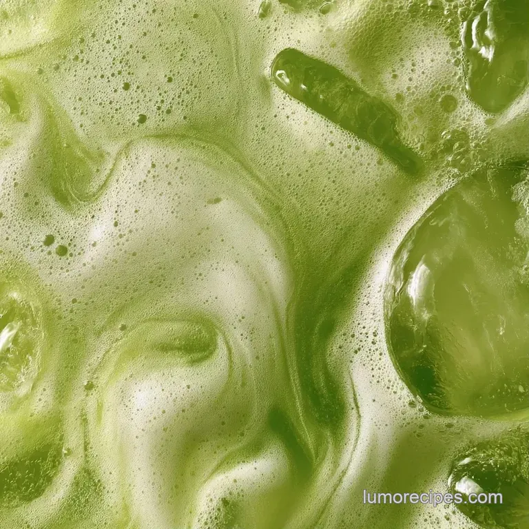 Tall frosted glass filled with vibrant neon green soda, topped with creamy foam and a slice of fresh lemon.