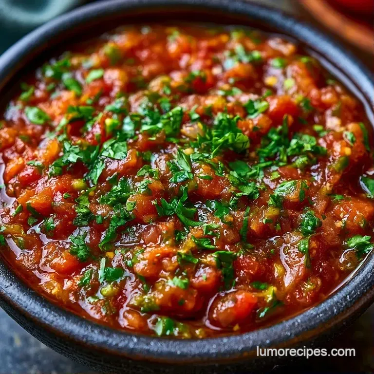 A clear glass bowl of chunky red dip paired with golden tortilla chips and lime wedges on a rustic stone board.