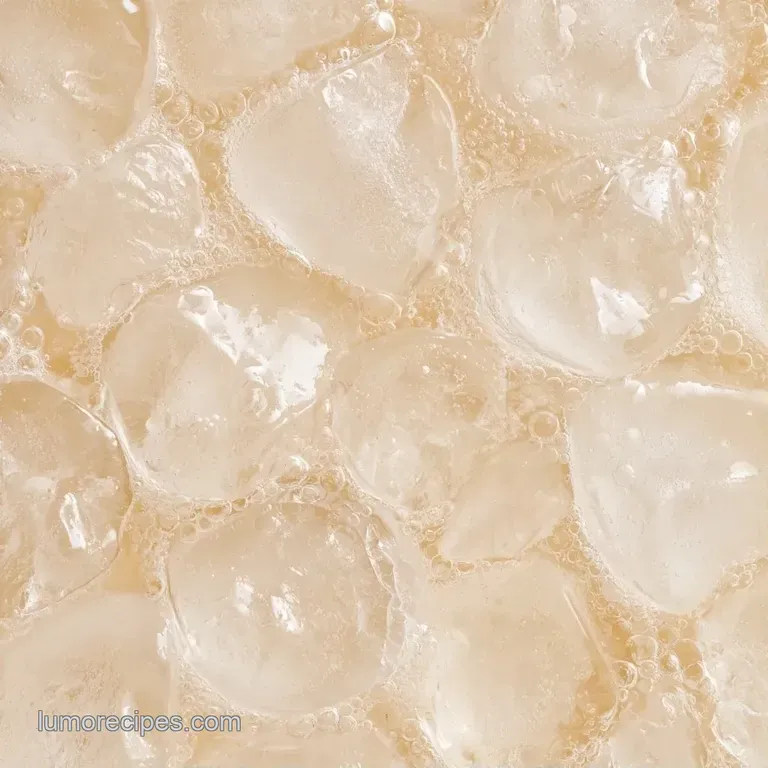 Elegant glass of sparkling pale cream liquid with ice cubes, garnished with a vanilla bean pod on a white linen cloth.